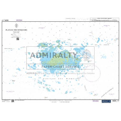 The Admiralty Small Craft Chart 5604_17: Plateau des Minquiers, expertly produced by Admiralty, presents an intricate depiction of marine areas, islands, and water depths with essential navigation aids highlighted through various symbols and notes.