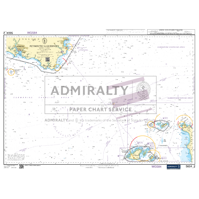 The Admiralty Small Craft Chart - 5604 from Admiralty is meticulously designed for coastal navigation by maritime experts, covering areas from Plymouth to Guernsey. This chart includes navigation aids, depths, and coastal features with WGS84 datum indicated, making it an ideal choice for small craft charts.