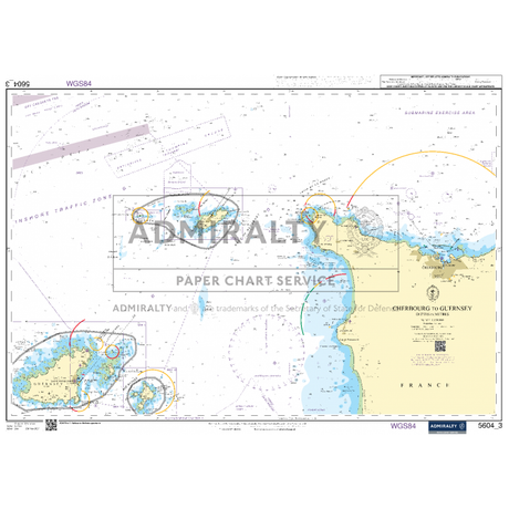 The Admiralty Small Craft Chart 5604_3: Cherbourg to Guernsey, by the renowned brand Admiralty, highlights the Channel Islands including Guernsey, Sark, Herm, and Alderney. This current chart includes depth contours, navigation aids, and navigational markings to provide detailed coastlines and sea routes for secure navigation.