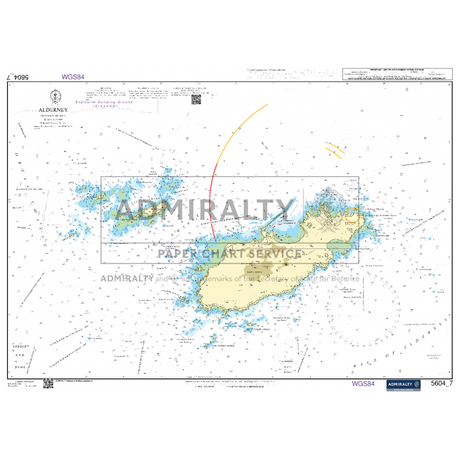 Nautical chart depicting Alderney and its adjacent waters, part of the Admiralty Small Craft Charts - 5604 - The Channel Islands series. This chart provides vital navigational details including depth contours, seabed information, and coastal features indispensable for maritime experts in coastal navigation. The Admiralty logo is prominently displayed.