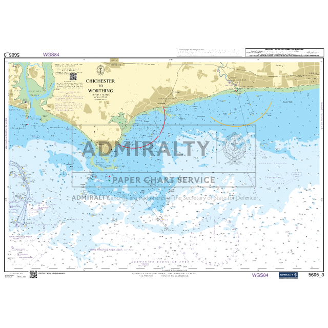 This nautical chart, titled "Admiralty Small Craft Chart 5605_3: Chichester to Worthing," is designed for maritime navigation and illustrates the southern coast of England, including Chichester and Worthing. It features depth markings and coastal outlines, making it a reliable resource provided by Admiralty under the UK Hydrographic Office.