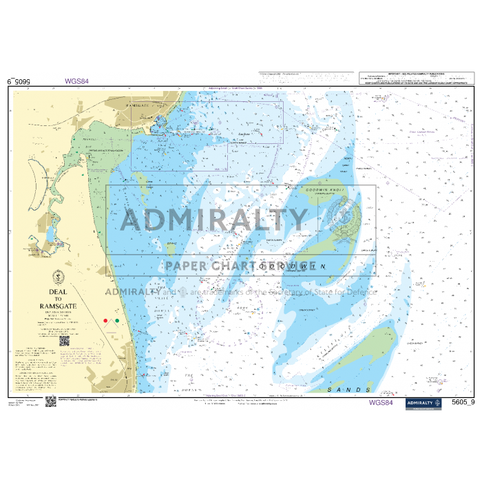 This nautical chart, part of the Admiralty Small Craft Charts series and labeled as 5605, covers the coastal areas from Chichester to Oostende. It provides essential maritime information such as water depths, shoreline details, navigational aids, and other crucial data for coastal navigation. The map is produced under the renowned Admiralty brand.