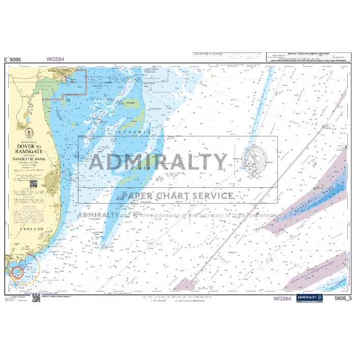 The Admiralty Small Craft Chart 5606_3, created by Admiralty, provides detailed information on the Dover to Ramsgate area including Sandettie Bank. It features navigation aids, depth contours, and coastal details to ensure safe maritime journeys in this important region.