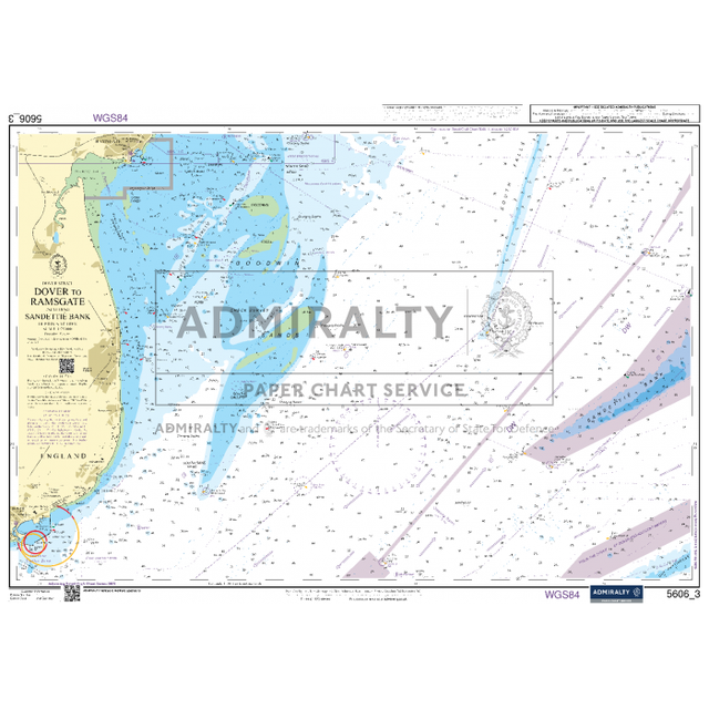 The Admiralty Small Craft Chart 5606_3, created by Admiralty, provides detailed information on the Dover to Ramsgate area including Sandettie Bank. It features navigation aids, depth contours, and coastal details to ensure safe maritime journeys in this important region.