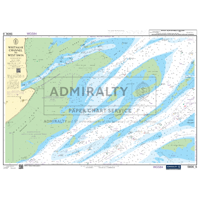 A detailed nautical chart titled "Thames Estuary, Ramsgate to Canvey" designed for maritime experts shows marine navigation information. It features water depths, tidal info, navigation aids, and land contours. As part of the Admiralty Small Craft Charts series, it's essential for coastal navigation and small craft usage.