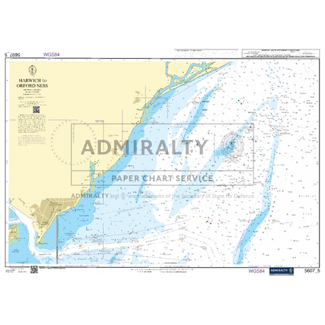 The "Admiralty Small Craft Charts - 5607 - Thames Estuary, Essex and Suffolk" by Admiralty is a nautical chart that offers detailed mappings of coastal areas, water depths, navigational marks, and other maritime information essential for safe coastal navigation in the region. This chart includes latitude and longitude markers and is framed within a legend.