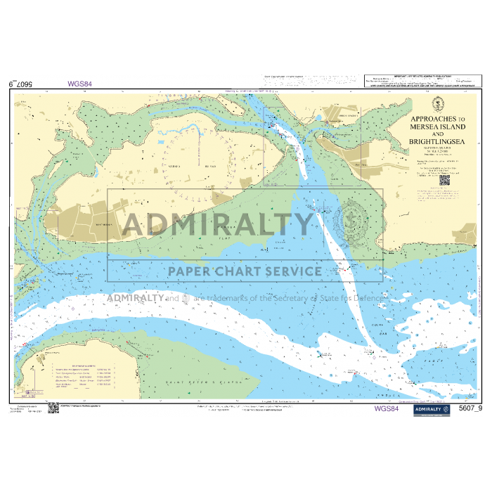 The Admiralty Small Craft Chart titled "5607 - Thames Estuary, Essex and Suffolk" illustrates maritime routes, depth contours, landmarks, and navigational aids in the Mersea Island and Brightlingsea area. This detailed chart from the brand Admiralty highlights geographic features, water bodies, and annotations designed to ensure safe coastal navigation for mariners.