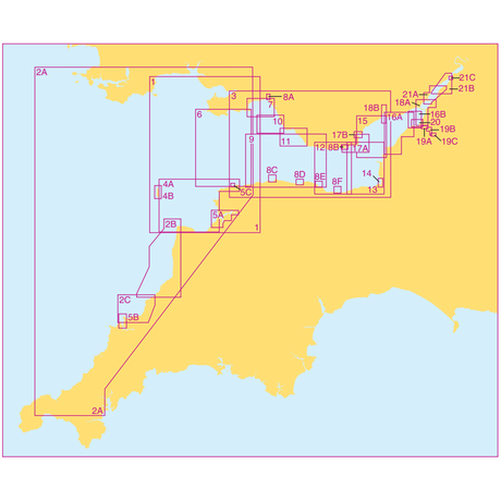 The Admiralty Small Craft Charts - 5608 - Bristol Channel map illustrates interconnected regions spanning southwest England and western Europe, with labeled zones from 1 through 21C. These regions are linked by a series of lines and nodes, akin to the style of Admiralty Small Craft charts, indicating a network designed for coastal navigation or data routes with likely contributions from maritime experts.