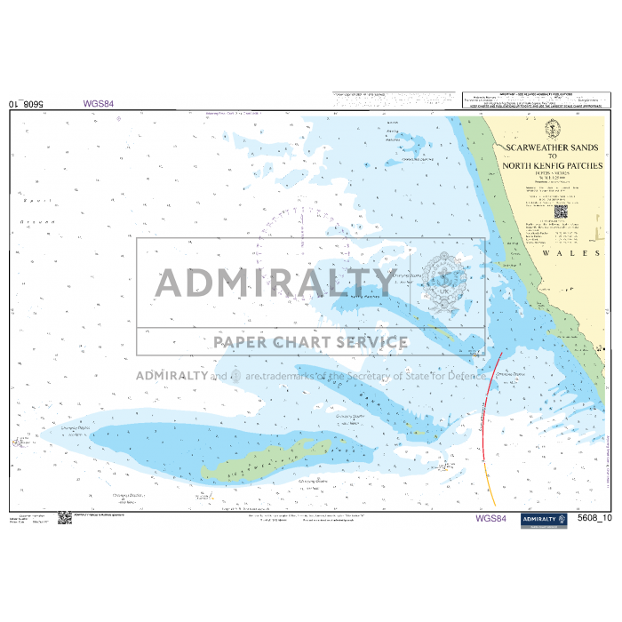 The Admiralty Small Craft Chart - 5608 - Bristol Channel by ADMIRALTY provides detailed nautical information on Scarweather Sands and North Kew Patches, designed specifically for coastal navigation. It features depths, navigational aids, coastal landmarks, and maritime boundaries near the coast of Wales. Trusted by maritime professionals, this chart includes essential navigation details along with latitude and longitude markers.