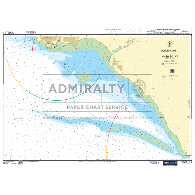 Admiralty's Small Craft Chart 5608_11: Porthcawl to Nash Point provides detailed nautical information, showcasing coastal and underwater features, depth contours, and navigational hazards. It includes a compass rose and scale for precision. This Admiralty chart is rendered with navigation aids to ensure accurate and up-to-date assistance for sailors.