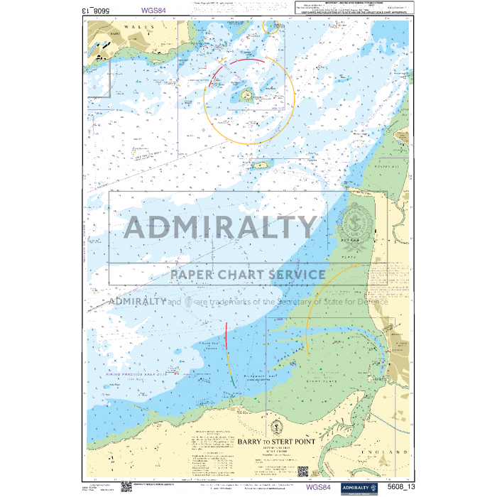 The Admiralty Small Craft Chart 5608_13: Barry to Stert Point is a nautical chart that illustrates marine and coastal areas. It includes depth markings and navigational details, featuring the "Admiralty Paper Chart Service" watermark. The chart is labeled with coordinates and incorporates navigation aids from the UK Hydrographic Office for precise guidance.