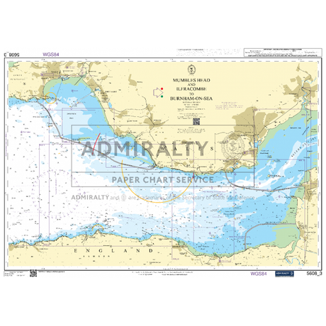 The Admiralty Small Craft Charts - 5608 - Bristol Channel details the coastline from Mumbles Head to Burnham-on-Sea, featuring depths, navigational aids, and coastal characteristics. Designed for coastal navigation, it includes latitude and longitude markings as well as topographic information and maritime boundaries. Branded by Admiralty.