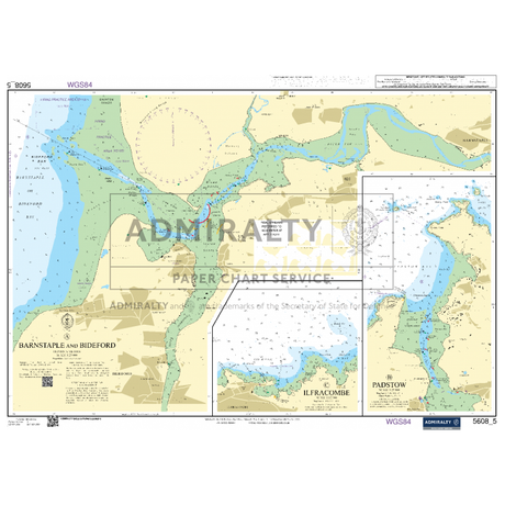 The Admiralty Small Craft Charts - 5608 - Bristol Channel is an essential nautical chart for maritime experts, covering the coastal areas of Barnstaple, Bideford, Ilfracombe, and Padstow. Ideal for coastal navigation, it provides details on water depths, landmarks, and maritime routes. Additionally, insets offer closer views of Ilfracombe and Padstow harbors.