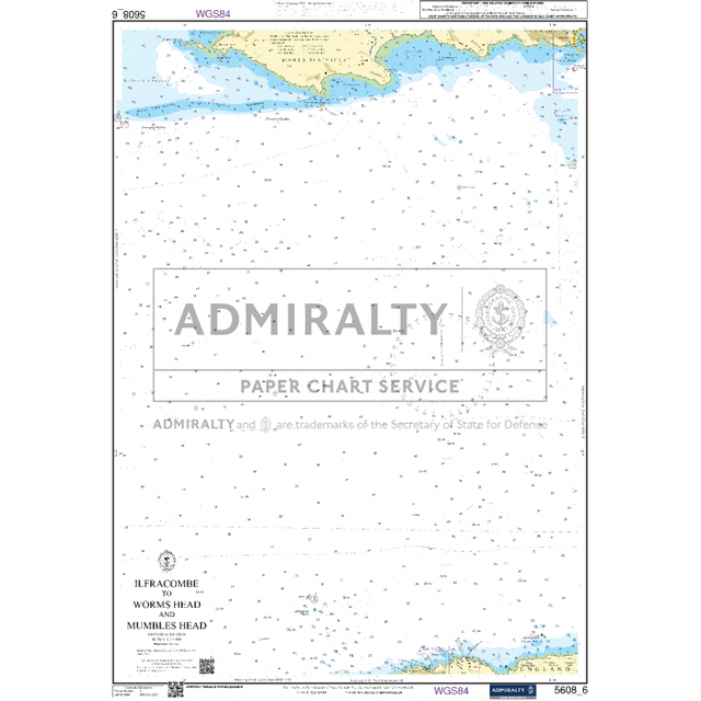 Admiralty presents the Small Craft Chart 5608_6: covering the area from Ilfracombe to Worms Head and Mumbles Head, featuring detailed coastal outlines, various depth markings, navigation aids, and symbols for precise marine guidance.