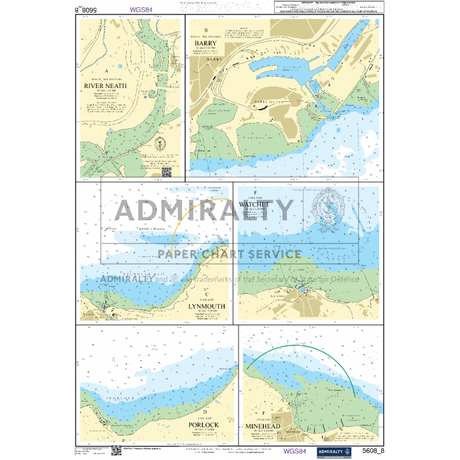 This Admiralty Small Craft Chart 5608_8: River Neath by Admiralty highlights the regions surrounding Barry, River Neath, Watchet, Lynmouth, Porlock, and Minehead. It provides detailed bathymetric contours, coastal landmarks, and current navigation aids for a seamless maritime experience.