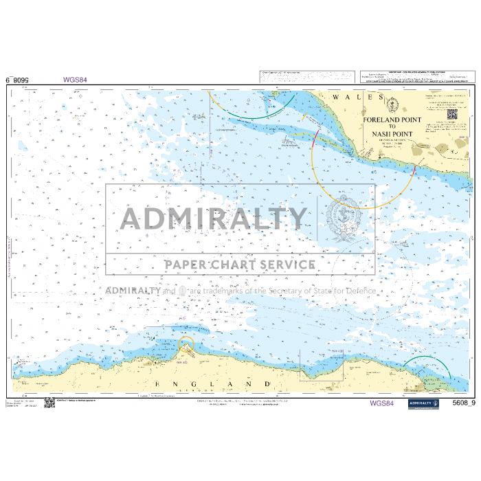 The Admiralty Small Craft Charts - 5608 - Bristol Channel, provided by the Admiralty brand, features detailed nautical information on sea depths, navigational aids, and coastal details of South Wales and South West England. Key locations such as Foreland Point and Nash Point are clearly marked. This chart is ideal for coastal navigation and comes labeled under the Admiralty Paper Chart Service with the distinctive Admiralty logo.