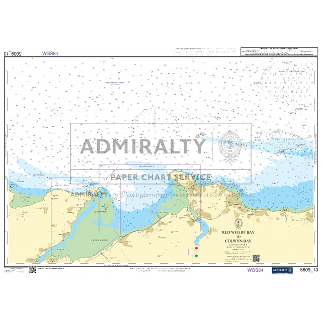 Admiralty Small Craft Chart 5609_13: Red Wharf Bay to Colwyn Bay features detailed coastal outlines, depth markings, and navigation aids. The chart includes the "Admiralty Paper Chart Service" watermark and labels for clarity. It is produced by the UK Hydrographic Office as a part of the Admiralty collection.