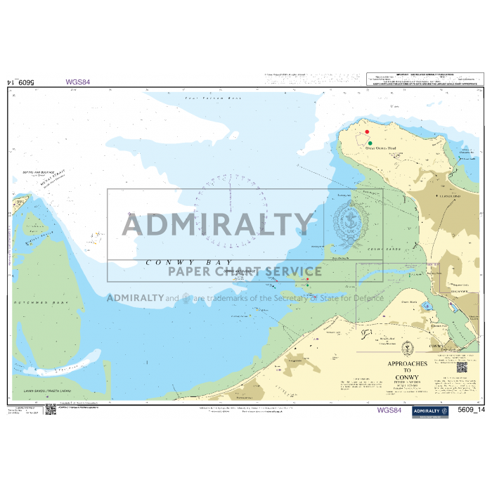 The Admiralty Small Craft Chart - 5609 - North West Wales by Admiralty provides detailed marine navigation information for the coastal area around Conwy, including water depths, coastal features, and navigational aids essential for safe coastal navigation.