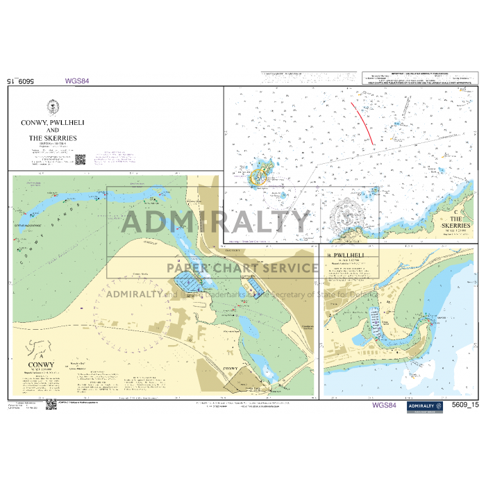 Admiralty Small Craft Chart 5609_15: Conwy, Pwllheli and The Skerries by Admiralty, showcasing coastal regions, navigation routes, and detailed insets. It includes water depths, coastline details, navigational aids, and notable landmarks.