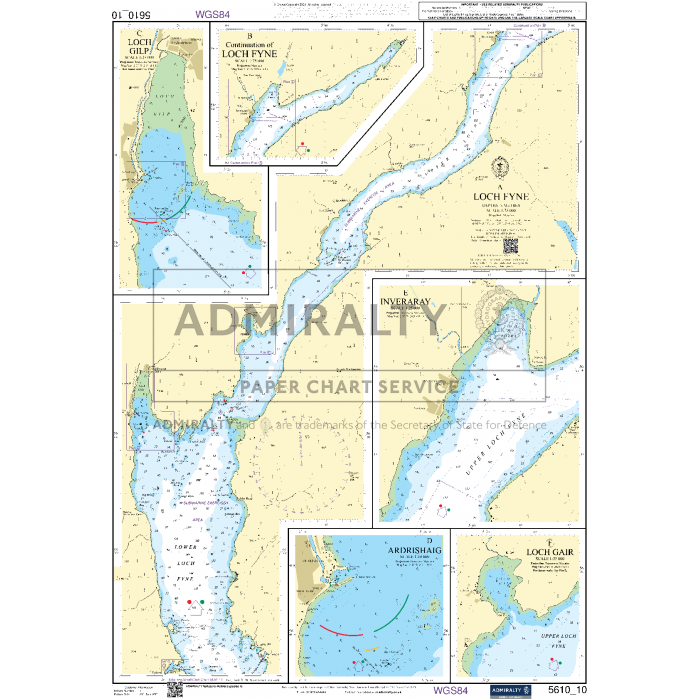 A nautical chart titled "Admiralty Small Craft Charts - 5610 - The Firth of Clyde," essential for coastal navigation. It presents multiple segments of Loch Fyne, showcasing water depths, coastal features, navigational marks, and harbors. Insets highlight areas like Loch Gair, Otter Spit, Inveraray, Ardrishaig, and Loch Gilp in the ADMIRALTY Small Craft Charts style.