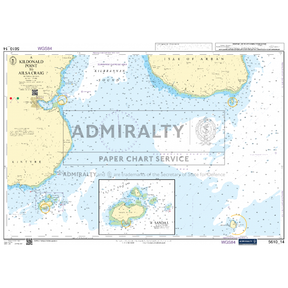 The Admiralty Small Craft Chart 5610_14: Kildonald Point to Ailsa Craig illustrates the waters surrounding Kildonan Point, Ailsa Craig, and nearby regions. It features depths, navigation aids, and land characteristics. Detailed insets provide views of anchorages, and it is watermarked with "Admiralty Paper Chart Service," forming part of the Admiralty collection.