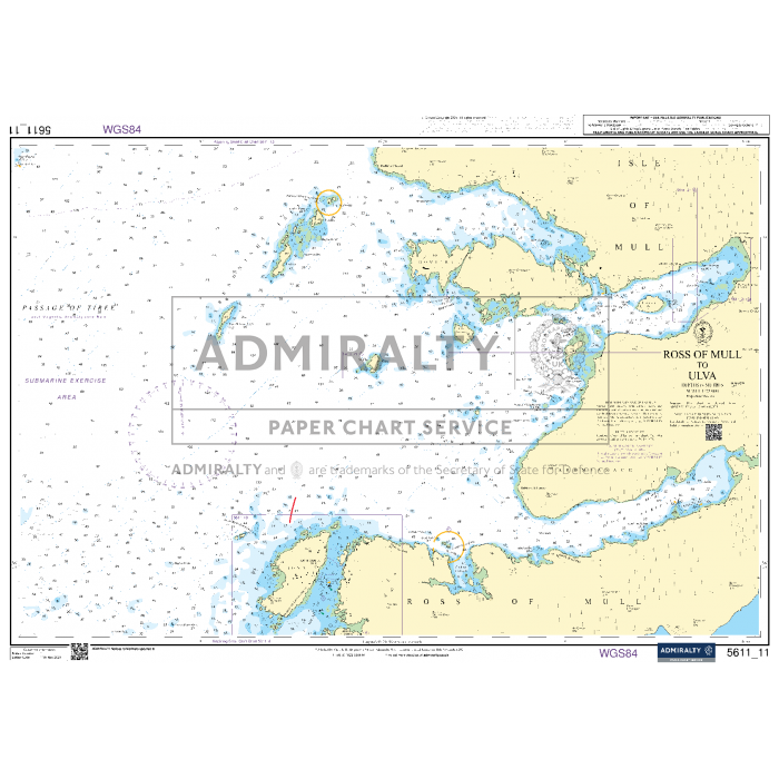 The Admiralty Small Craft Chart 5611_11: Ross of Mull to Ulva, offered by Admiralty, depicts the coastal waters around the Isle of Mull. It includes depth contours, navigation aids, and landmarks with annotations for maritime navigation.