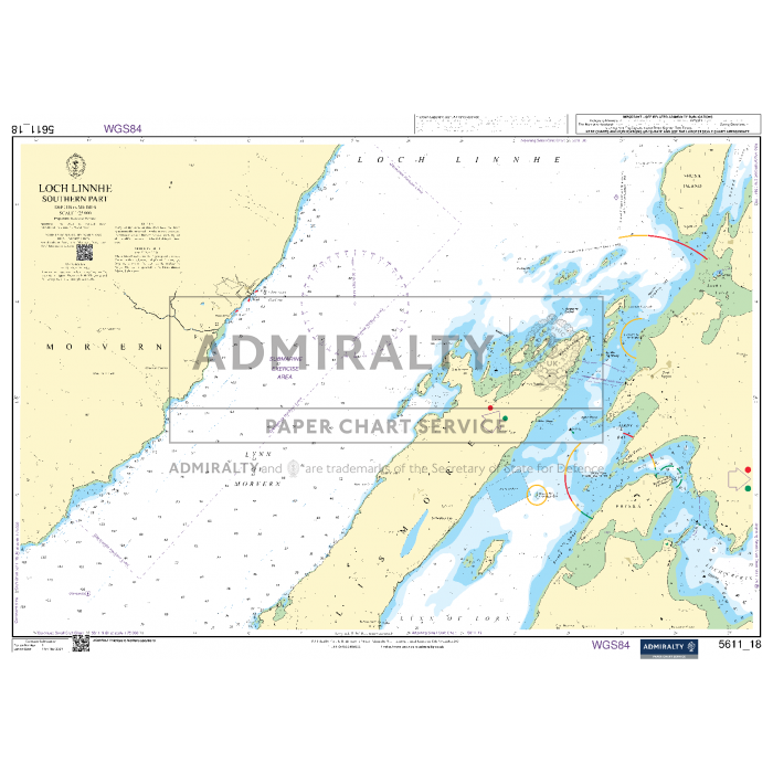 An Admiralty Small Craft Chart titled "5611 - West Coast of Scotland," featuring depth contours, navigational markers, landmass outlines, and various maritime details. This chart is annotated for safe coastal navigation and is ideal for those navigating around Loch Linnhe to the southern part of the Sound of Mull.