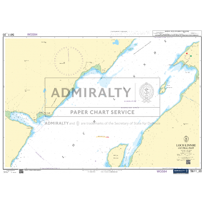 The Admiralty Small Craft Charts - 5611 - West Coast of Scotland displays the central part of Loch Linnhe, featuring soundings, navigational hazards, and aids to navigation. It includes a compass rose and scale and is labeled under the ADMIRALTY Small Craft Charts for coastal navigation. WGS84 is noted at both the top and bottom of the chart.