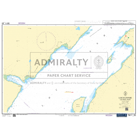 The Admiralty Small Craft Charts - 5611 - West Coast of Scotland displays the central part of Loch Linnhe, featuring soundings, navigational hazards, and aids to navigation. It includes a compass rose and scale and is labeled under the ADMIRALTY Small Craft Charts for coastal navigation. WGS84 is noted at both the top and bottom of the chart.