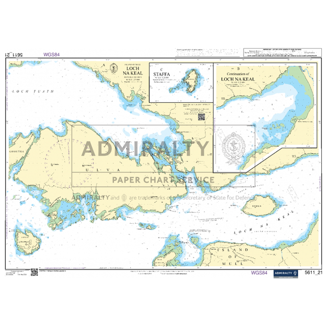 The Admiralty Small Craft Chart 5611_21: Island of Mull - Loch Na Keal provides comprehensive details of the waters around Loch Tuath, Loch Na Keal, and Loch Aline in Scotland, featuring up-to-date charts with depths, navigation routes, and essential coastal features to aid navigation.