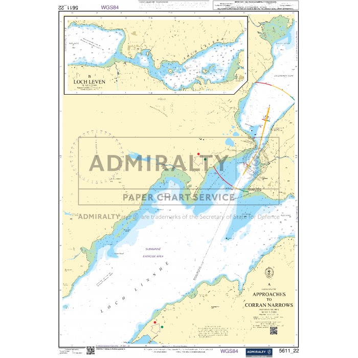 The "Admiralty Small Craft Charts - 5611 - West Coast of Scotland" by Admiralty features a nautical chart titled "Approaches to Corran Narrows," which details maritime navigation, water depths, and landmarks. Additionally, it includes a smaller inset map of Loch Leven at the top. The chart provides labels and markings for navigational aids and hazards, making it an essential tool for coastal navigation.