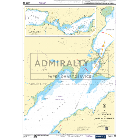 The "Admiralty Small Craft Charts - 5611 - West Coast of Scotland" by Admiralty features a nautical chart titled "Approaches to Corran Narrows," which details maritime navigation, water depths, and landmarks. Additionally, it includes a smaller inset map of Loch Leven at the top. The chart provides labels and markings for navigational aids and hazards, making it an essential tool for coastal navigation.