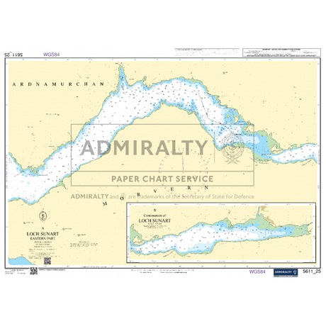 The Admiralty Small Craft Chart - 5611, titled "West Coast of Scotland" by the Admiralty, offers detailed bathymetric information crucial for coastal navigation. This chart includes navigational symbols, coastline outlines, and depths. An inset for Loch Sunart Eastern Part provides more detailed charting ideal for small craft charts.