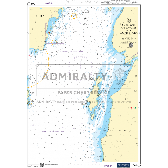 A nautical chart titled "Admiralty Small Craft Charts - 5611 - West Coast of Scotland" depicting the coastal and marine areas between the Isle of Jura and adjacent landmasses. This Admiralty chart includes bathymetric contours, navigational details, and landmarks essential for maritime navigation.