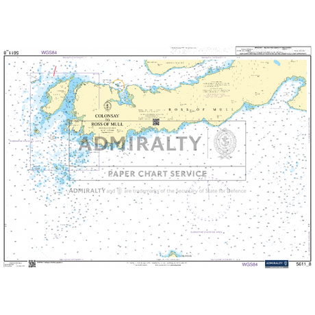 The "Admiralty Small Craft Chart 5611_8: Colonsay to Ross of Mull" from Admiralty provides mariners with a detailed illustration of the islands, complete with navigation aids and sea depth markings, offering valuable insights from the UK Hydrographic Office for safe navigation.