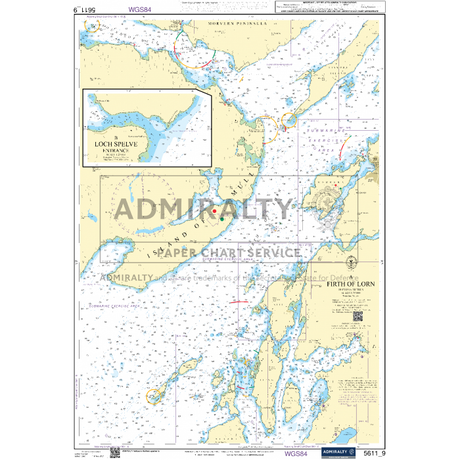 The Admiralty Small Craft Chart 5611_9: Firth of Lorn, produced by Admiralty, provides a comprehensive depiction of the Firth of Lorn and its nearby islands and coastlines. This chart from the UK Hydrographic Office incorporates navigation aids, water depth information, and features an inset detailing Loch Spelve, all approved by the Maritime and Coastguard Agency.