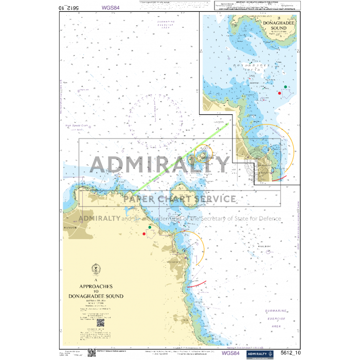 The Admiralty Small Craft Charts - 5612 - Northern Ireland is a nautical chart designed for coastal navigation by maritime experts, featuring coastal and marine details such as depth contour lines, navigational hazards, shorelines, and lighthouses. The chart also includes copyright text from the Admiralty.