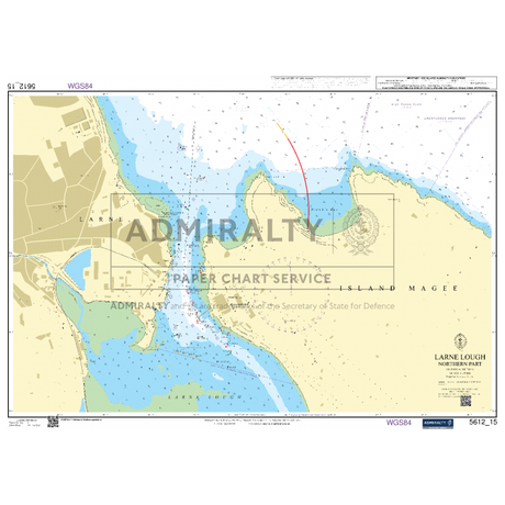 The Admiralty Small Craft Chart - 5612 of Northern Ireland by Admiralty provides a detailed nautical chart of Larne Lough, including depths, buoy locations, and navigational hazards. Perfect for coastal navigation by maritime experts, this chart features surrounding coastlines, harbors, and land features with intricate topography and hydrography to ensure safe passage.