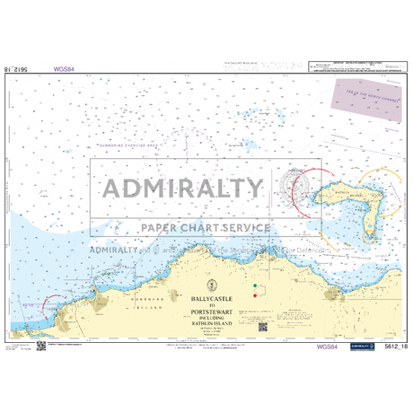 The Admiralty Small Craft Charts - 5612 - Northern Ireland offers a detailed nautical chart of the northern coast of Northern Ireland, spanning from Ballycastle to Portrush and including Rathlin Island. Ideal for maritime experts, this chart provides depth contours, navigation marks, and notable coastal features. Produced by Admiralty Paper Chart Services, it is an essential resource for thorough navigation and planning.