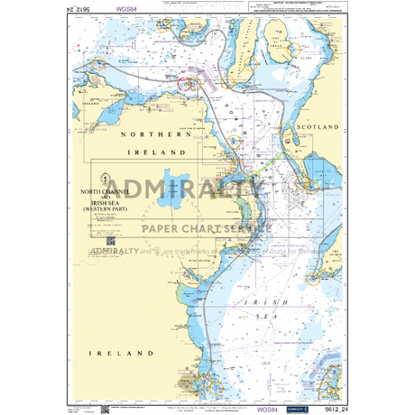 Admiralty Small Craft Chart 5612_24: North Channel and Irish Sea (Western Part) by Admiralty offers updated charts displaying maritime routes, depth contours, and navigational markers, covering regions around Northern Ireland, the Isle of Man, and northwest England. Ideal for users of Admiralty Small Craft Charts.