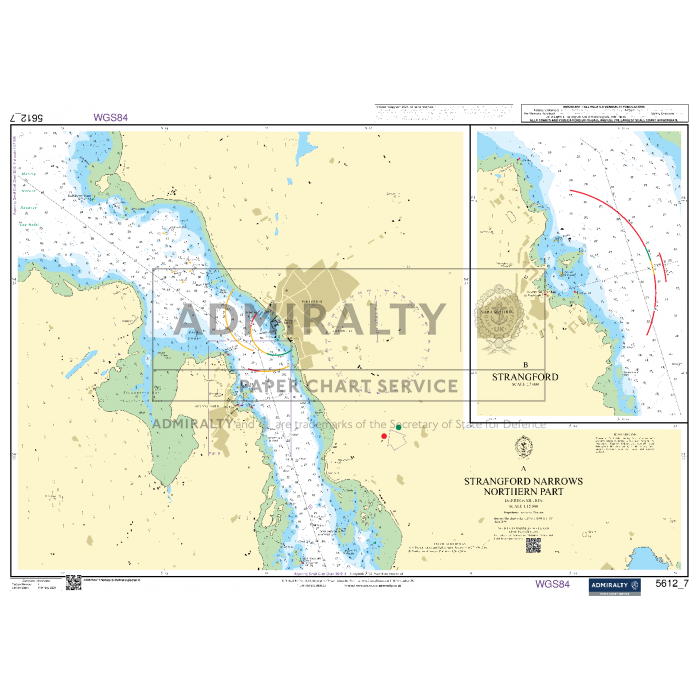 The "Admiralty Small Craft Charts - 5612 - Northern Ireland," produced by Admiralty and essential for coastal navigation, provides a detailed nautical chart covering the Strangford Narrows Northern Part. This chart includes water depths, navigational aids, coastal features, and an inset of a specific area with depth contours and other navigational information designed for maritime experts.