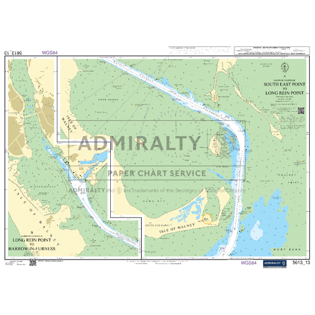 Admiralty offers the Small Craft Chart 5613_13: Barrow Harbour - South East Point to Long Rein Point, which includes detailed nautical information about Barrow-in-Furness and the Isle of Walney. This chart from the UK Hydrographic Office provides essential navigation aids, water depths, and coastal details for safe navigation.