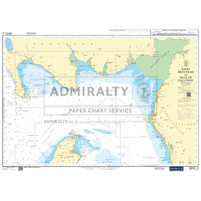 The nautical chart titled "Admiralty Small Craft Charts - 5613 - Irish Sea, East Part and Isle of Man" depicts the coastal regions and waters between Northwestern England and Southwestern Scotland, marked with depths, navigation aids, and landmarks. This chart is issued by the Admiralty brand.