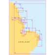 Map of the eastern coast of England, highlighting various zones marked by pink lines and labeled with numbers from 1 to 25. Perfect for coastal navigation, these zones extend from Orford Ness to Whitby in the north, offering precise Admiralty Small Craft Charts - 5614 for enhanced maritime safety.