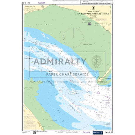 The "Admiralty Small Craft Charts - 5614 - East Coast, Orford Ness to Whitby" provided by the Admiralty offers detailed marine features, water depths, and navigational aids around the River Humber area, ensuring maritime safety and effective coastal navigation.