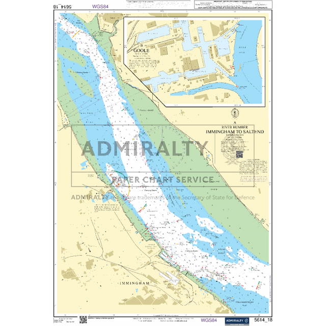 The Admiralty Small Craft Chart 5614_18: River Humber - Immingham to Saltend, created by Admiralty, features the Humber Estuary. It covers sections of the River Humber, Immingham, and surrounding landmarks with precise navigation routes and detailed water depths for safe travel.