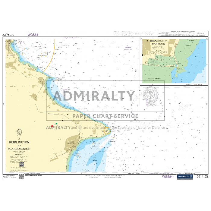 Admiralty Small Craft Chart 5614_22: Bridlington to Scarborough by Admiralty illustrates the coastline between Bridlington and Scarborough. It includes advanced navigation aids and offers an inset map of Bridlington Harbour for detailed guidance.