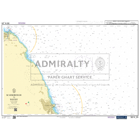 Introducing the Admiralty Small Craft Charts - 5614, East Coast from Orford Ness to Whitby, an excellent tool for coastal navigation and maritime safety. This chart provides detailed information on the coastline and offshore depths, complete with various navigational symbols and markings. The latitudinal and longitudinal lines are clearly labeled under the "Admiralty Paper Chart Service," ensuring accurate navigation for sailors in these coastal waters.