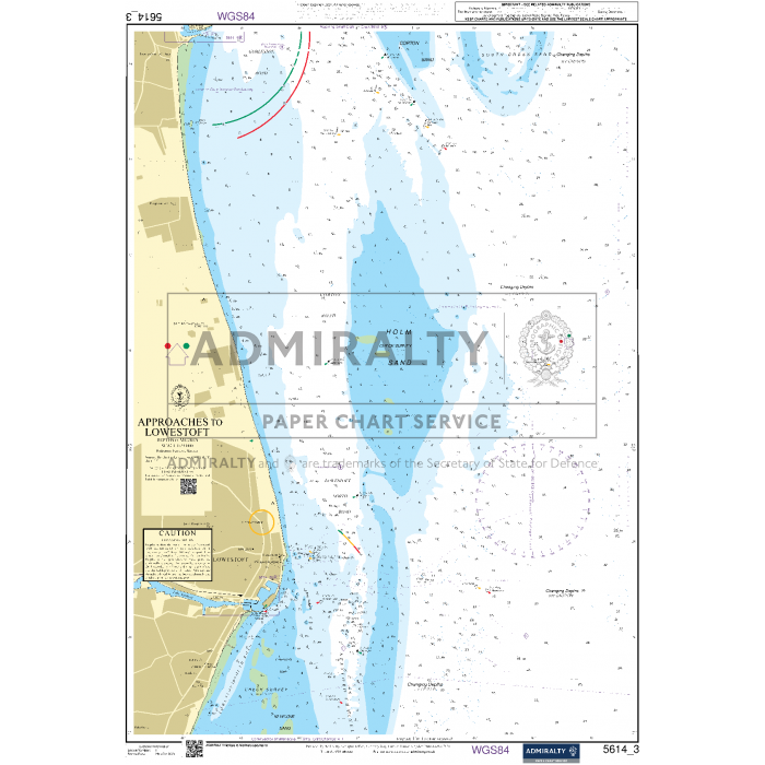 The Admiralty Small Craft Chart 5614, titled "East Coast, Orford Ness to Whitby," provides detailed marine navigation information, including water depths, coastal features, and navigational aids for the area near Lowestoft, United Kingdom. As part of the ADMIRALTY Small Craft Charts series from Admiralty, it includes coordinate grids and notes for maritime safety and coastal navigation.