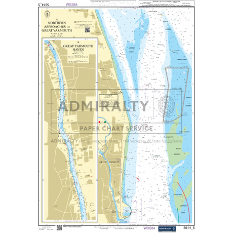 Admiralty Small Craft Chart 5614_5: Northern Approaches to Great Yarmouth by Admiralty offers detailed coastal information, water depths, and maritime navigation aids, with a focus on shipping routes and harbor areas.